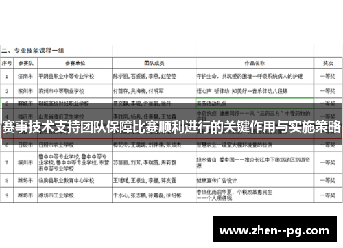 赛事技术支持团队保障比赛顺利进行的关键作用与实施策略